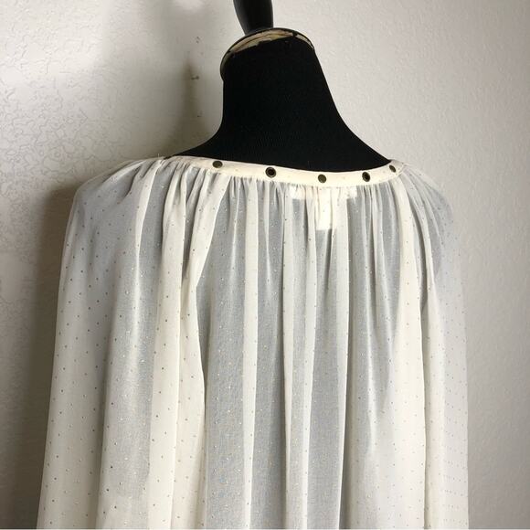 Amuse Society off white cream sheer gold polka dot grommet trim top size Small - Picture 5 of 14